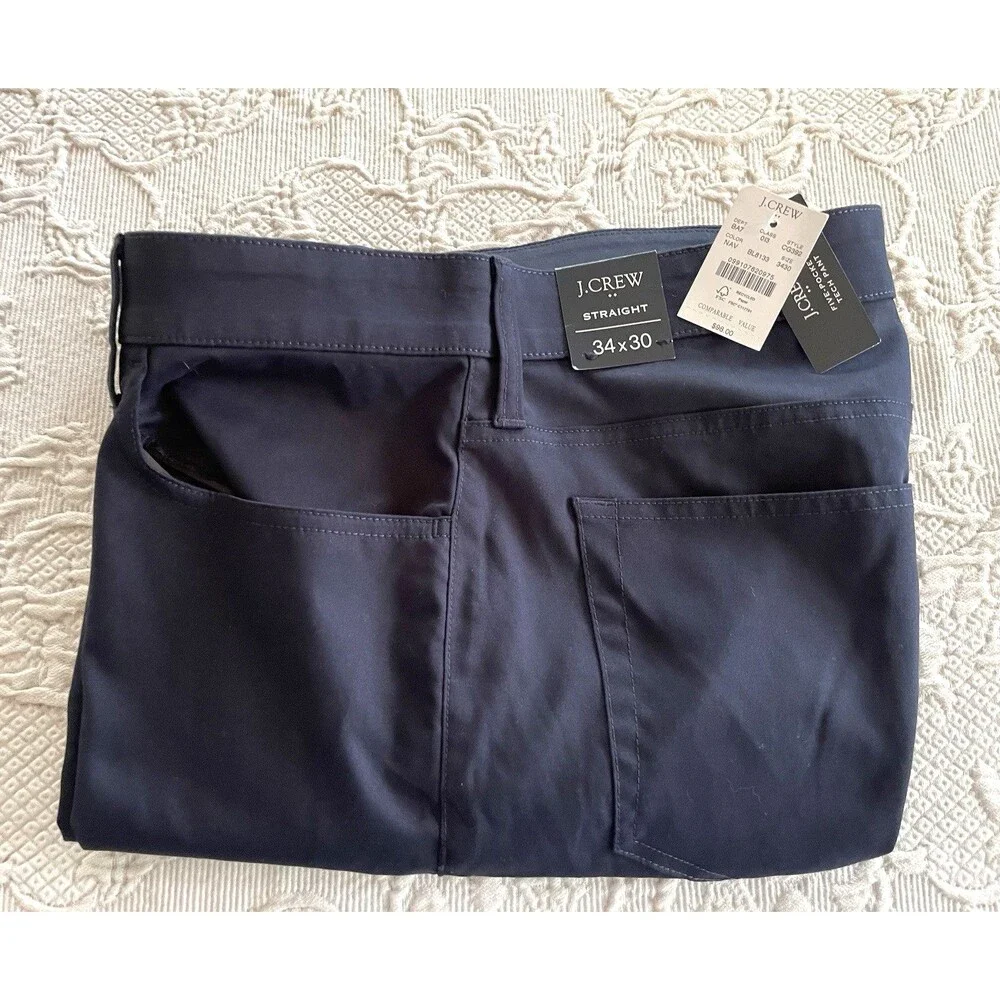 J Crew Flex Five-Pocket Tech Pant Straight Moisture Wicking Blue Mens 34x30 NWT